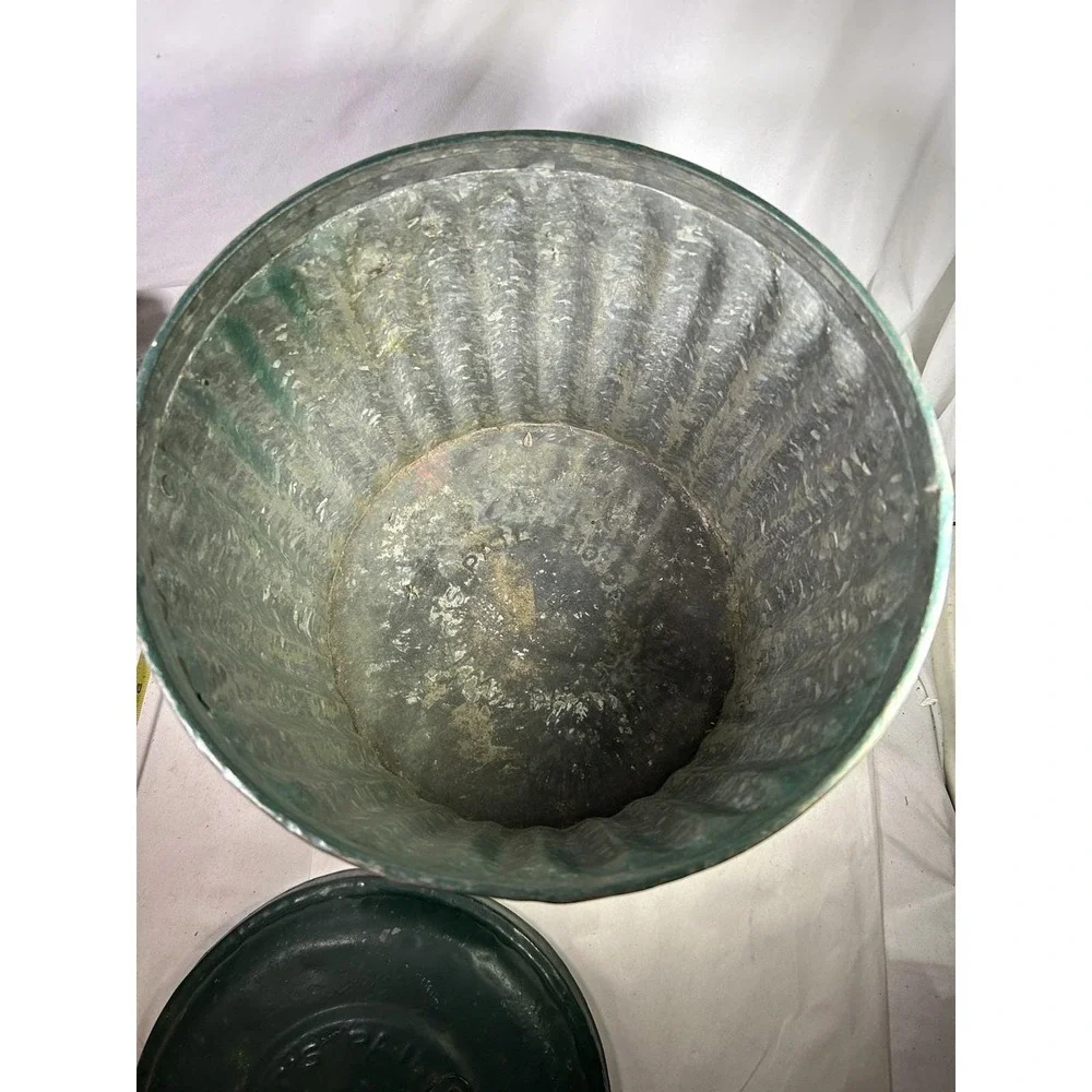 Vintage Ash Trash Waste Can Witts Pail Handle Galvanized Garage Shop Rag